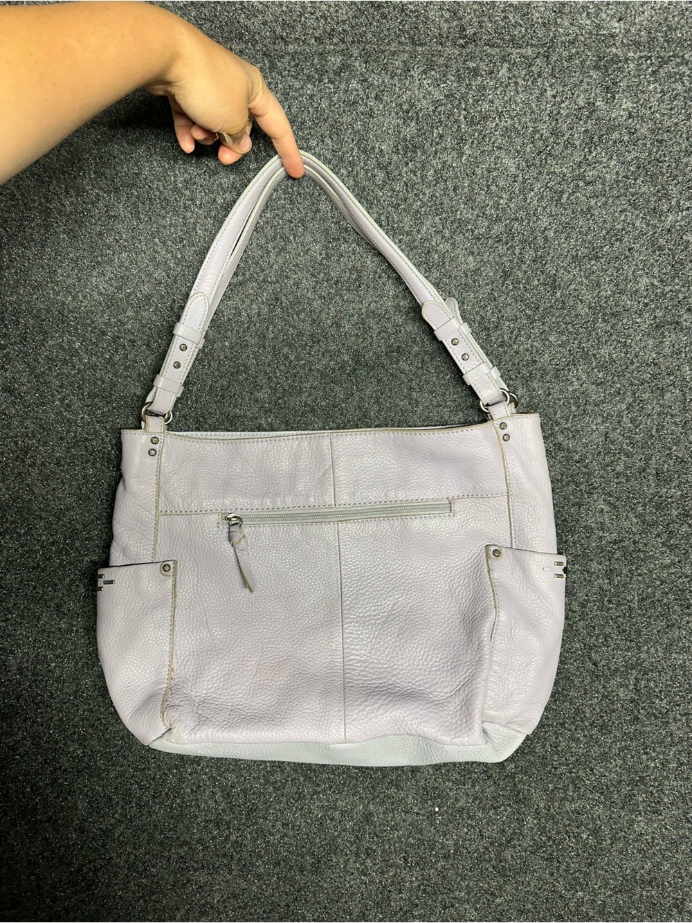 The Sak Leather Shoulder Bag OS Lavender Purple Pebbled Hobo Silver Studs